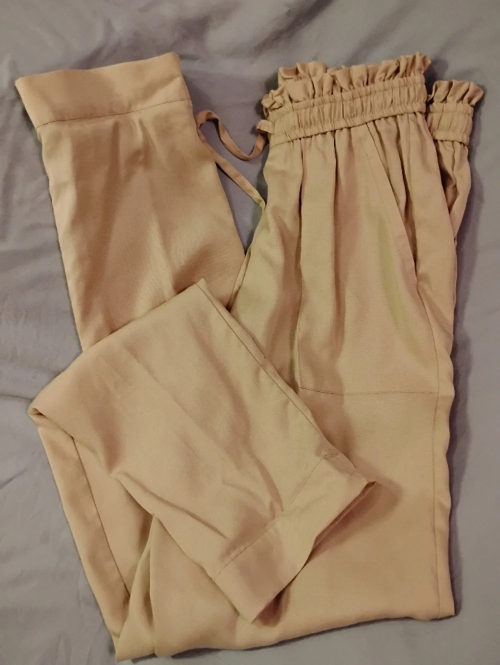 Garnet Hill Paperbag Adjustable Waist Tan Beige Lightweight Pants. Size M - Picture 1 of 14